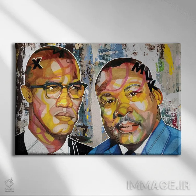 تابلو مالکوم ایکس و مارتین اثر دومونیک براون - نمای روبهرو روی دیوار