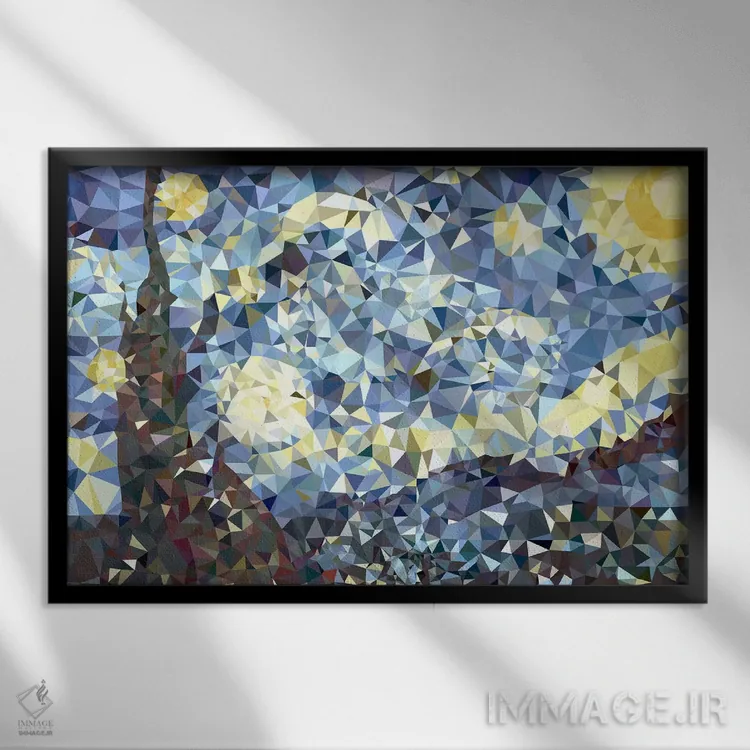 تابلو شب پرستاره (نسخه دیجیتالی شده) اثر فایو بای فایو کالکتیو - نمای قابدار مشکی