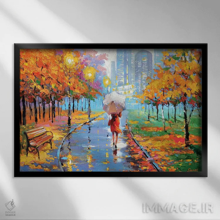 تابلو پاییز در شهر بزرگ ۲ اثر دمیتری اسپیروس - نمای قابدار مشکی