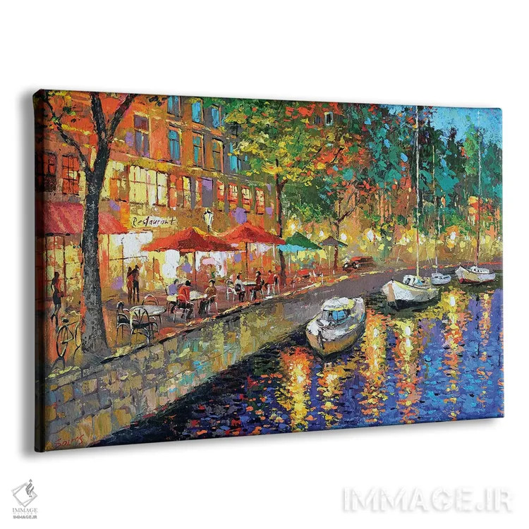 تابلو نمای شهری کافه شبانه اثر دمیتری اسپیروس - نمای پرسپکتیو محصول