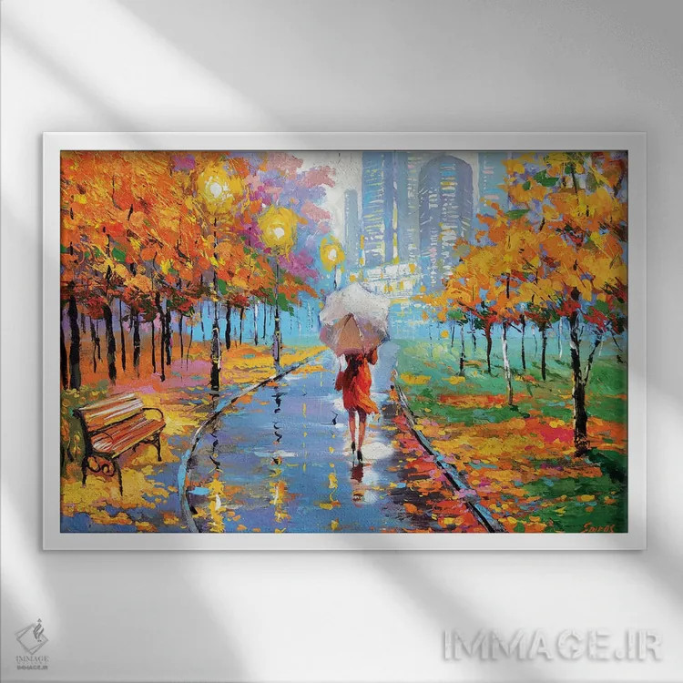 تابلو پاییز در شهر بزرگ ۲ اثر دمیتری اسپیروس - نمای قابدار سفید