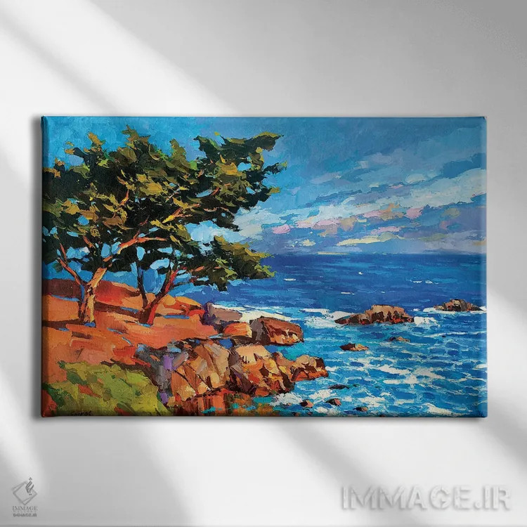 تابلو درخت کاج در سپیدهدم اثر دمیتری اسپیروس - نمای روبهرو روی دیوار