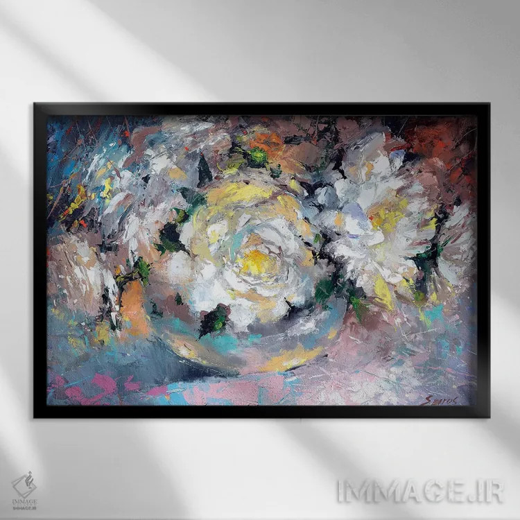 تابلو گلهای صدتومانی اثر دمیتری اسپیروس - نمای قابدار مشکی