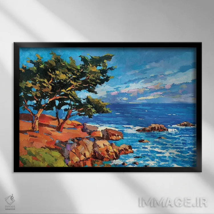 تابلو درخت کاج در سپیدهدم اثر دمیتری اسپیروس - نمای قابدار مشکی