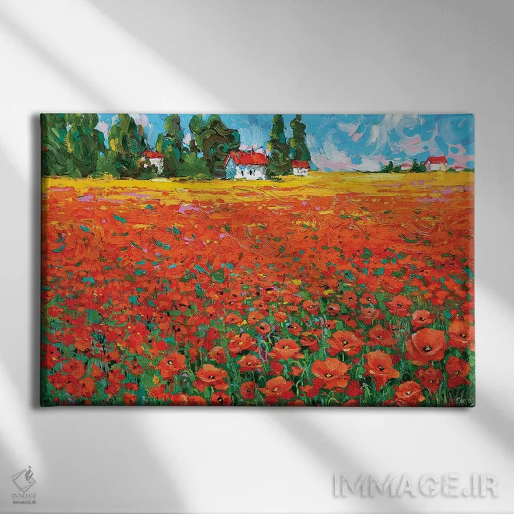 تابلو مزرعه شقایق اثر دمیتری اسپیروس - نمای روبهرو روی دیوار