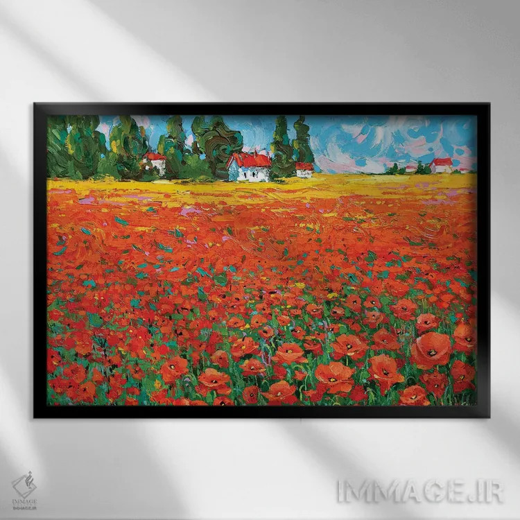 تابلو مزرعه شقایق اثر دمیتری اسپیروس - نمای قابدار مشکی