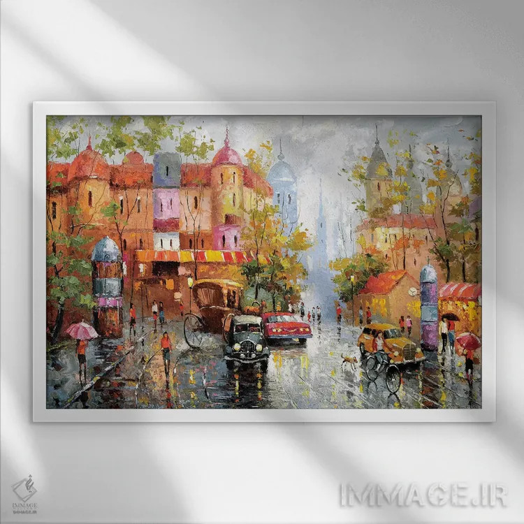 تابلو روز بارانی اثر دمیتری اسپیروس - نمای قابدار سفید