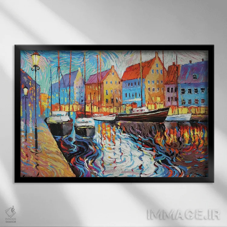 تابلو شب بارانی ۱ اثر دمیتری اسپیروس - نمای قابدار مشکی