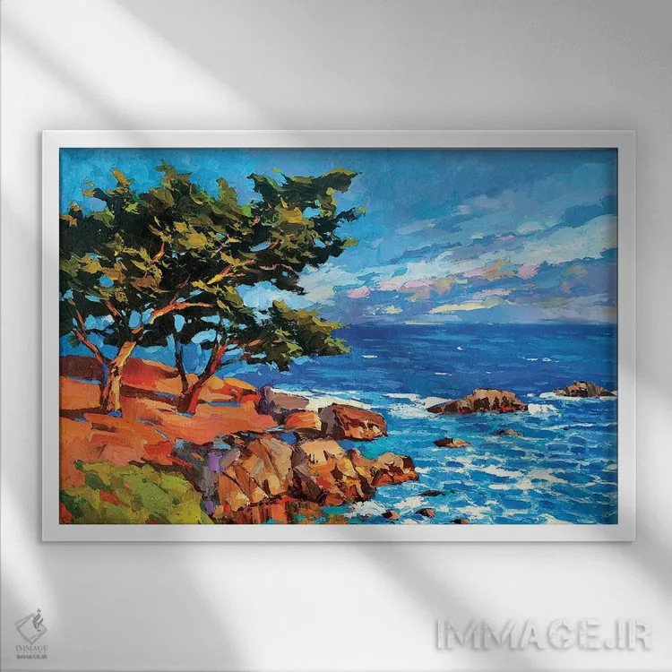 تابلو درخت کاج در سپیدهدم اثر دمیتری اسپیروس - نمای قابدار سفید