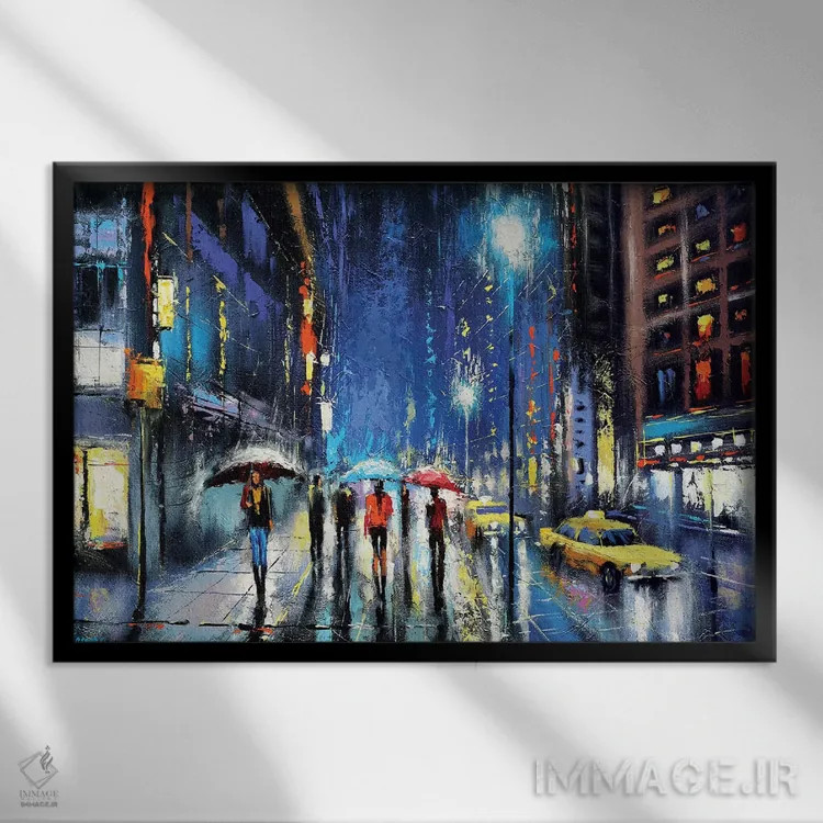 تابلو شب بارانی ۲ اثر دمیتری اسپیروس - نمای قابدار مشکی