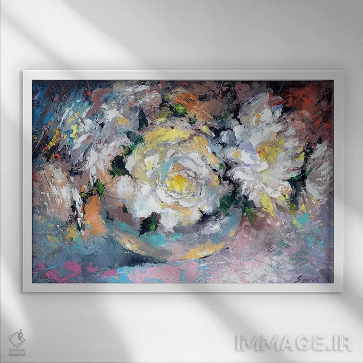 تابلو گلهای صدتومانی اثر دمیتری اسپیروس - نمای قابدار سفید