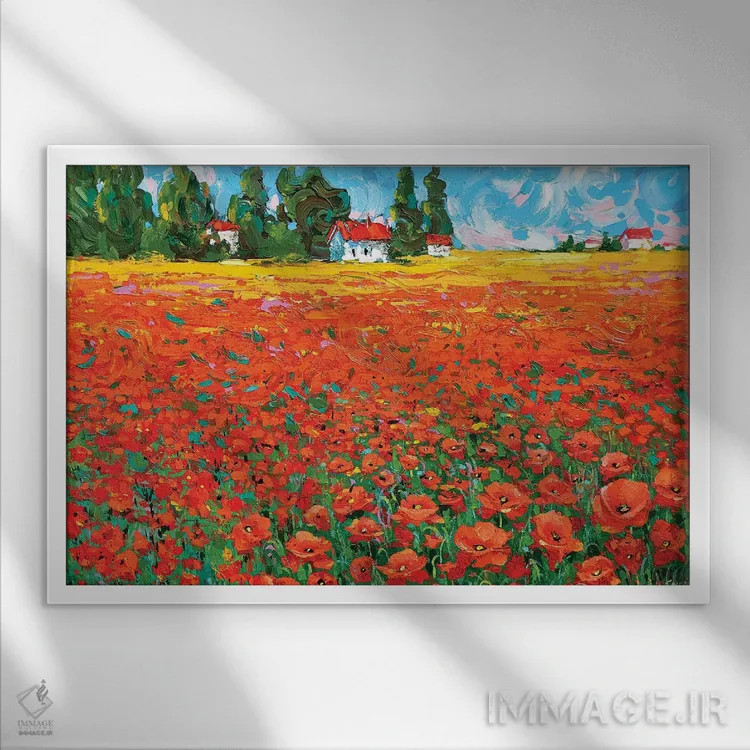 تابلو مزرعه شقایق اثر دمیتری اسپیروس - نمای قابدار سفید