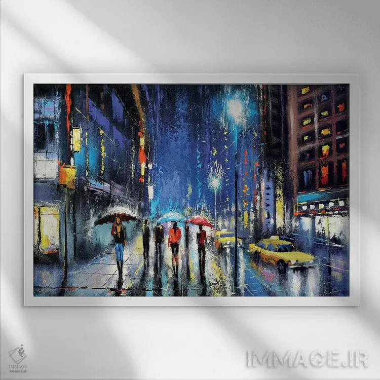 تابلو شب بارانی ۲ اثر دمیتری اسپیروس - نمای قابدار سفید