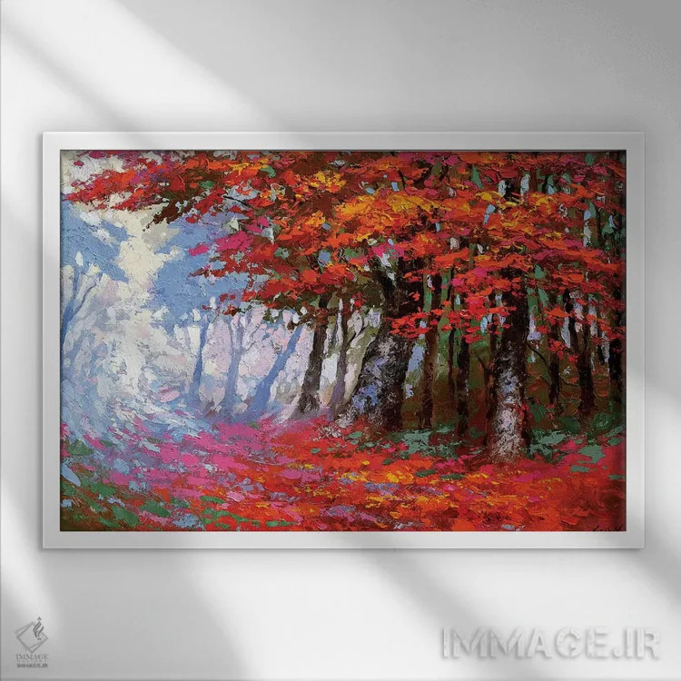 تابلو پاییز سرخ اثر دمیتری اسپیروس - نمای قابدار سفید