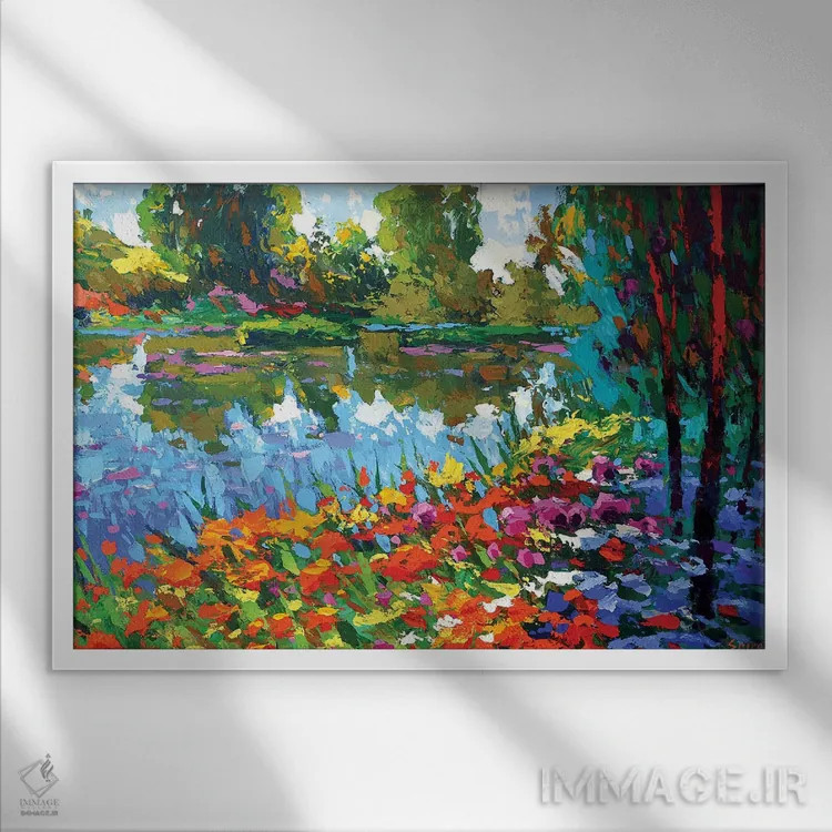 تابلو حوضچه تابستانی اثر دمیتری اسپیروس - نمای قابدار سفید