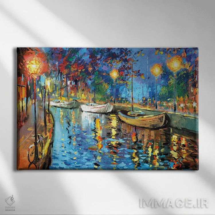 تابلو چراغهای شهرِ خفته اثر دمیتری اسپیروس - نمای روبهرو روی دیوار