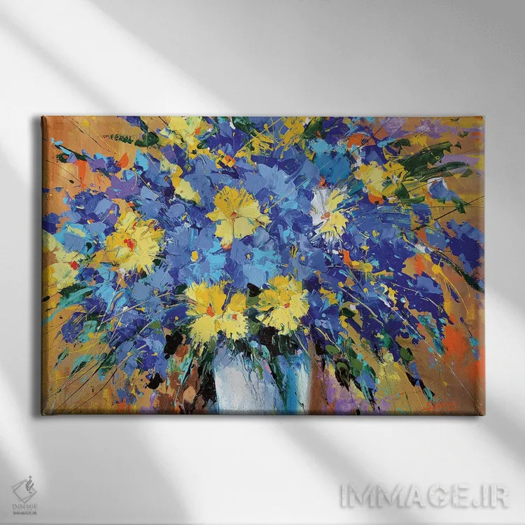 تابلو گلهای آبی اثر دمیتری اسپیروس - نمای روبهرو روی دیوار