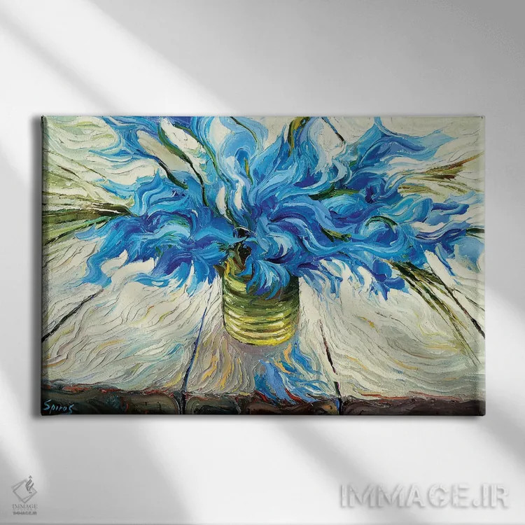 تابلو دسته گل آبی اثر دمیتری اسپیروس - نمای روبهرو روی دیوار