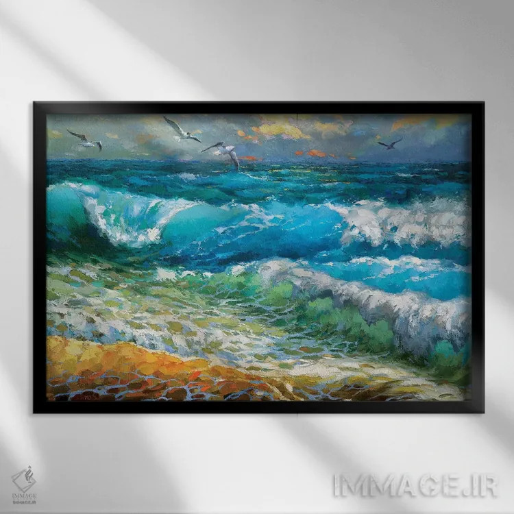 تابلو درخشش امواج لاجوردی اثر دمیتری اسپیروس - نمای قابدار مشکی