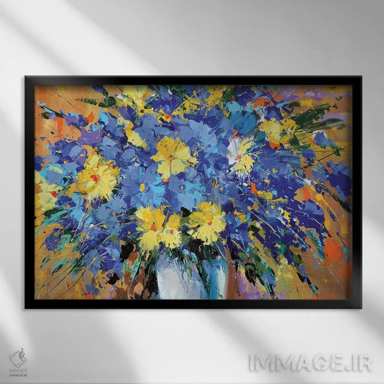 تابلو گلهای آبی اثر دمیتری اسپیروس - نمای قابدار مشکی