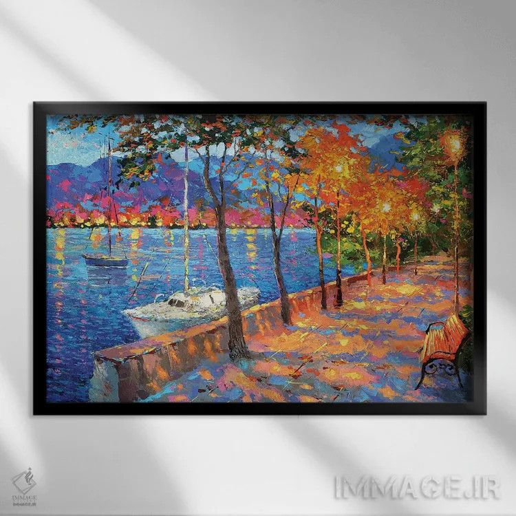 تابلو خلیج آبی اثر دمیتری اسپیروس - نمای قابدار مشکی