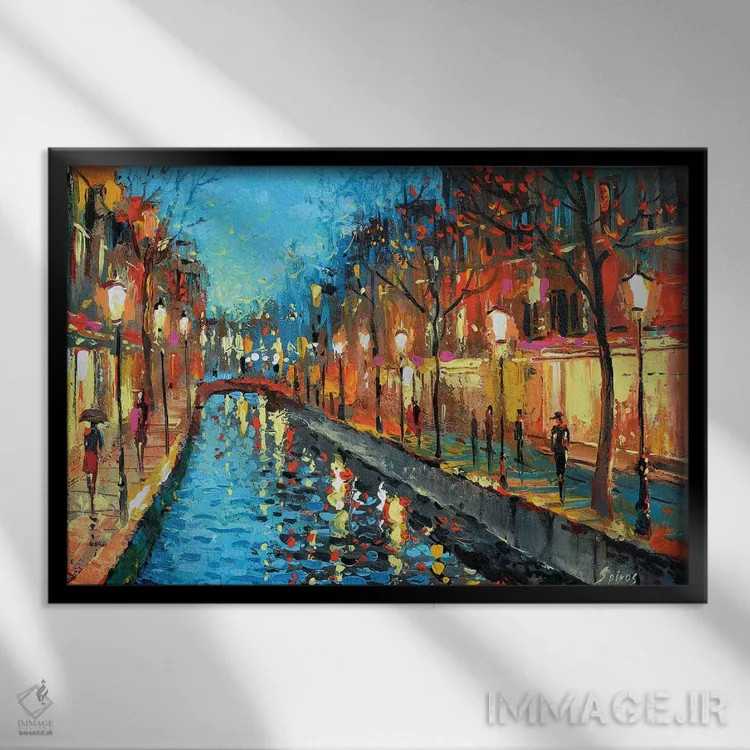 تابلو عاشقان کوچه اثر دمیتری اسپیروس - نمای قابدار مشکی