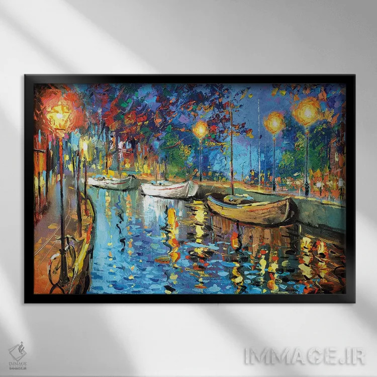 تابلو چراغهای شهرِ خفته اثر دمیتری اسپیروس - نمای قابدار مشکی