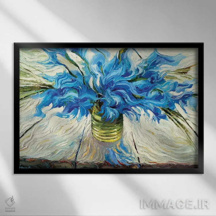 تابلو دسته گل آبی اثر دمیتری اسپیروس - نمای قابدار مشکی