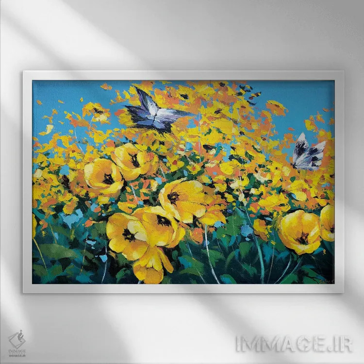 تابلو دو پروانه اثر دمیتری اسپیروس - نمای قابدار سفید