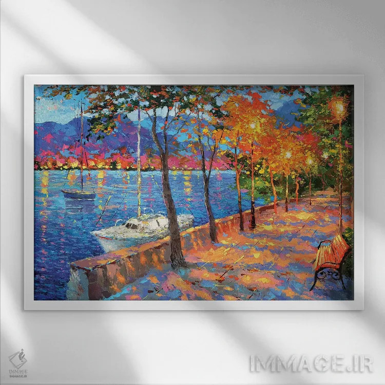 تابلو خلیج آبی اثر دمیتری اسپیروس - نمای قابدار سفید