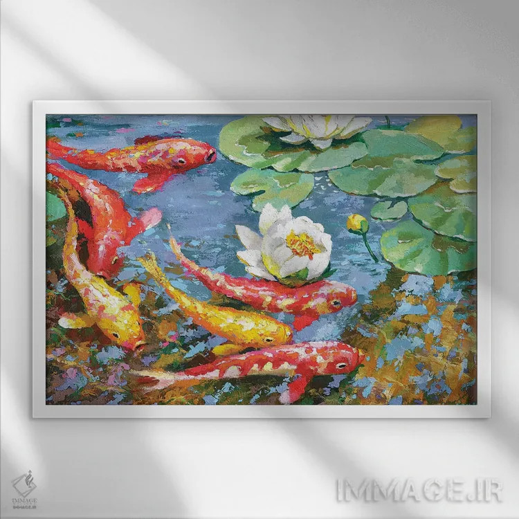 تابلو کپورها (نوع ماهی) اثر دمیتری اسپیروس - نمای قابدار سفید