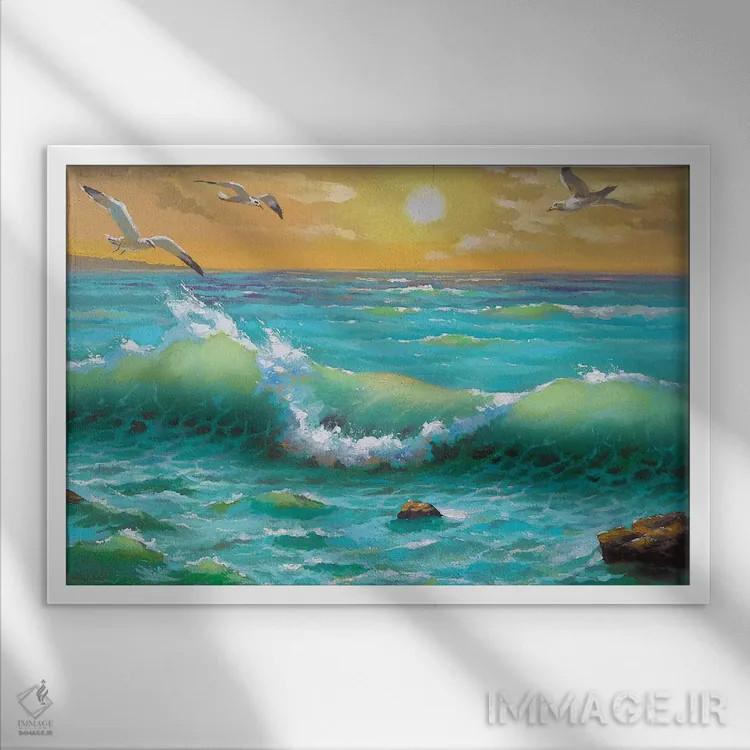 تابلو غروب طلایی اثر دمیتری اسپیروس - نمای قابدار سفید