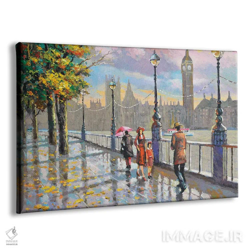 تابلو لندن بارانی (انگلیس) اثر دمیتری اسپیروس - نمای پرسپکتیو محصول