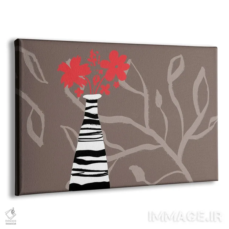 تابلو گلهای قرمز در گلدان راهراه اثر دلورس ناسکرنت - نمای پرسپکتیو محصول