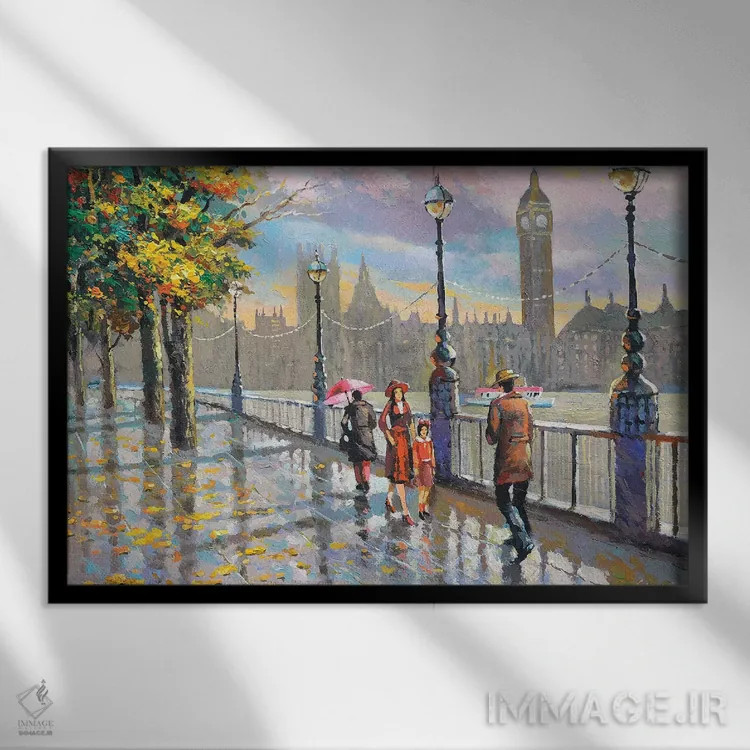 تابلو لندن بارانی (انگلیس) اثر دمیتری اسپیروس - نمای قابدار مشکی
