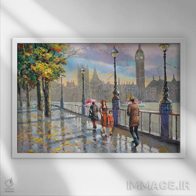تابلو لندن بارانی (انگلیس) اثر دمیتری اسپیروس - نمای قابدار سفید