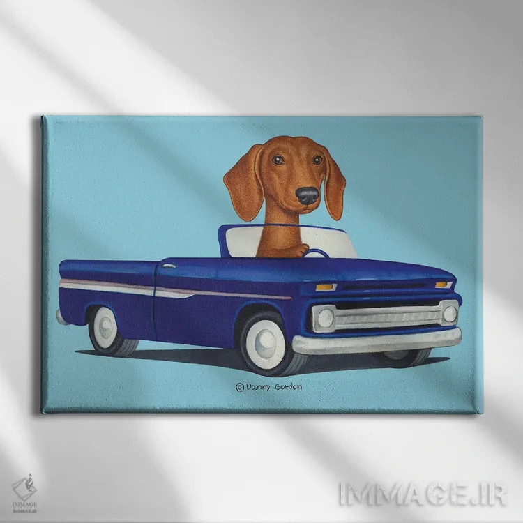 تابلو داشهوند با کامیون آبی اثر دنی گوردون - نمای روبهرو روی دیوار