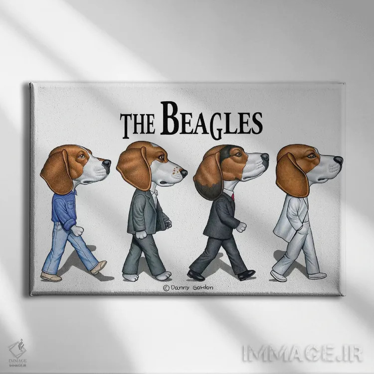تابلو بیگلها (نژاد سگ یا اشاره به گروه موسیقی بیتلز) اثر دنی گوردون - نمای روبهرو روی دیوار