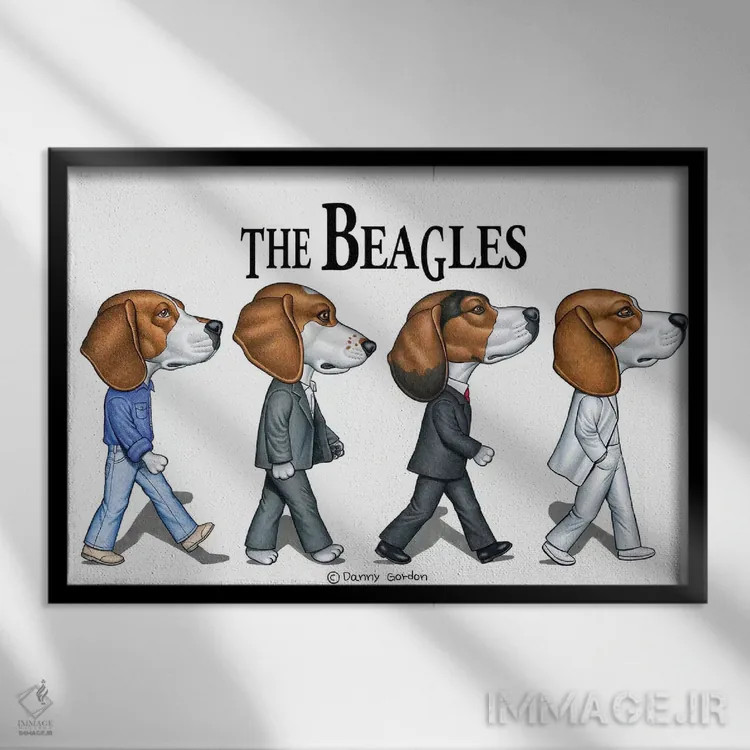 تابلو بیگلها (نژاد سگ یا اشاره به گروه موسیقی بیتلز) اثر دنی گوردون - نمای قابدار مشکی