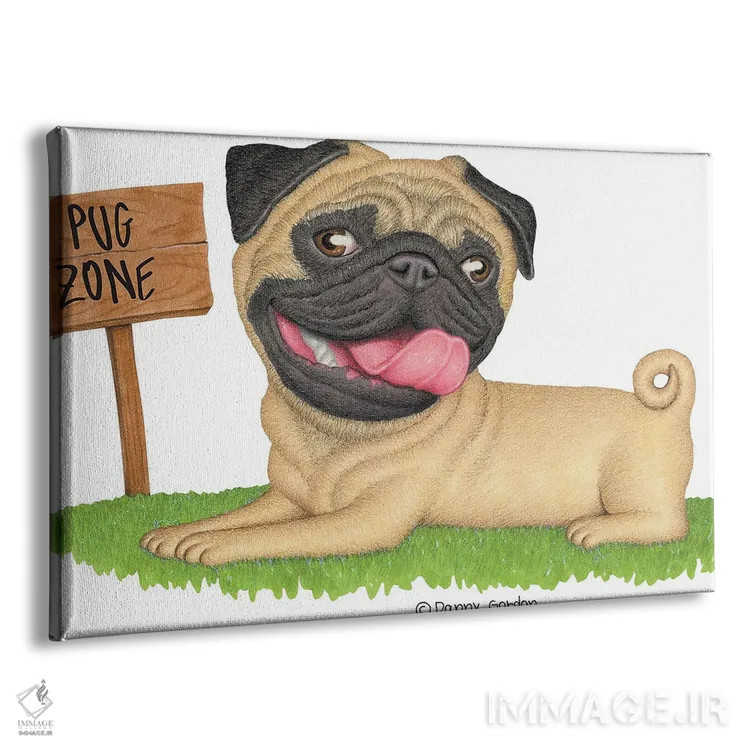 تابلو پاگ روی چمن اثر دنی گوردون - نمای پرسپکتیو محصول