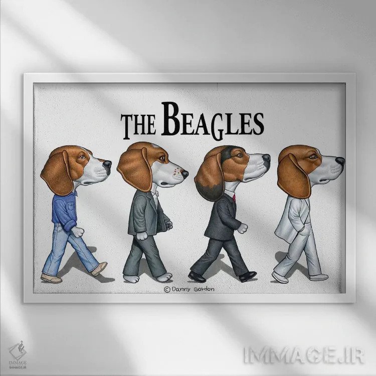 تابلو بیگلها (نژاد سگ یا اشاره به گروه موسیقی بیتلز) اثر دنی گوردون - نمای قابدار سفید