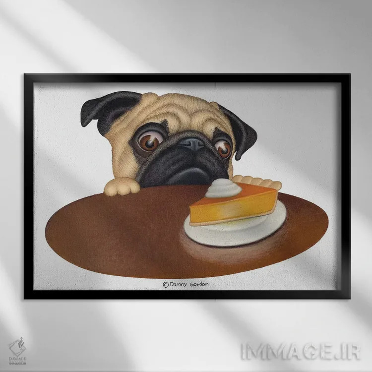 تابلو پاگ با پای و علامت ممنوع اثر دنی گوردون - نمای قابدار مشکی