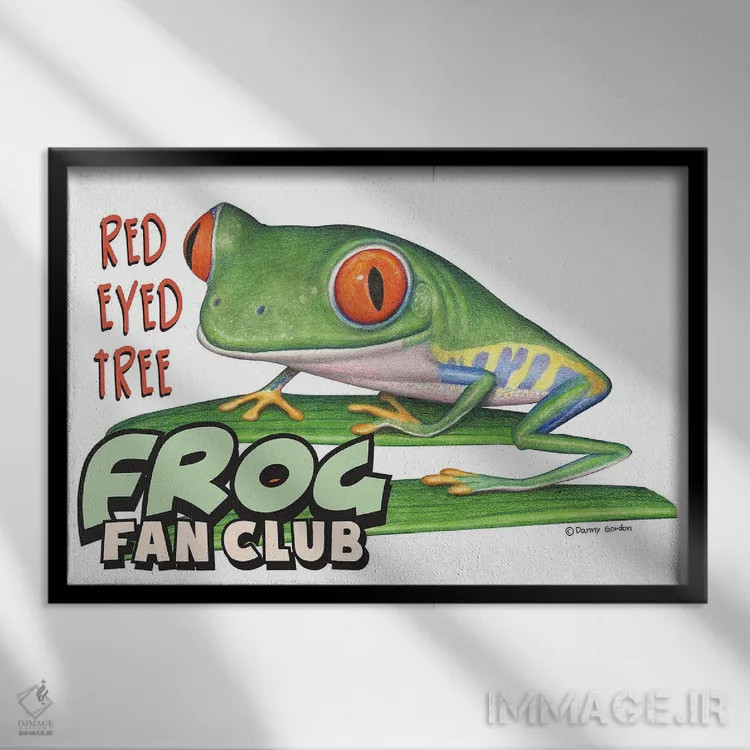 تابلو باشگاه هواداران قورباغهٔ درختی چشمقرمز اثر دنی گوردون - نمای قابدار مشکی