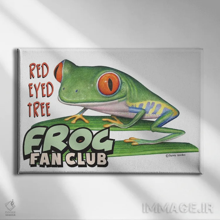 تابلو باشگاه هواداران قورباغهٔ درختی چشمقرمز اثر دنی گوردون - نمای روبهرو روی دیوار
