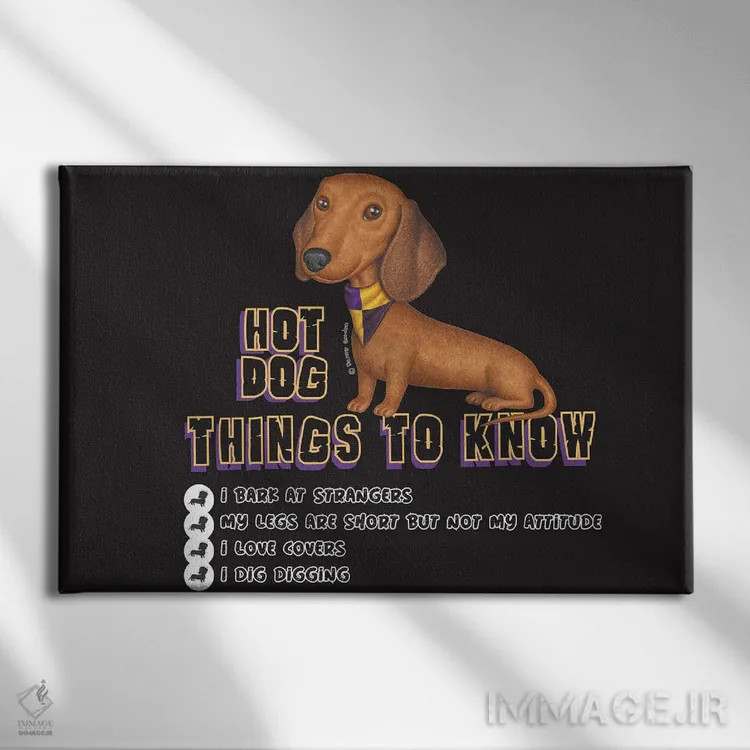 تابلو داشهوند نشسته با دستمال گردن اثر دنی گوردون - نمای روبهرو روی دیوار