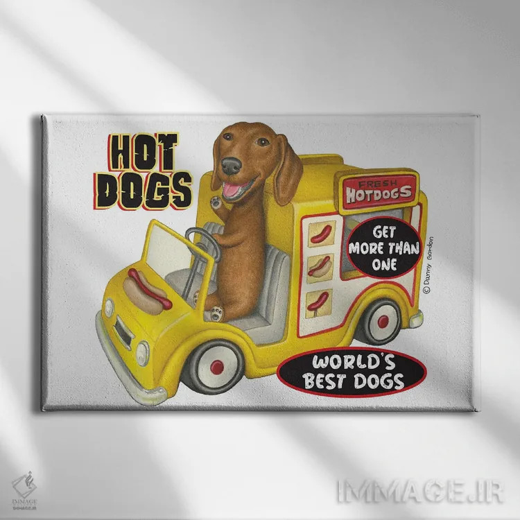 تابلو داشهوند در کامیون زرد هاتداگ اثر دنی گوردون - نمای روبهرو روی دیوار