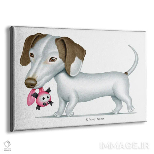 تابلو داشهوند سفید در حال راه رفتن اثر دنی گوردون - نمای پرسپکتیو محصول