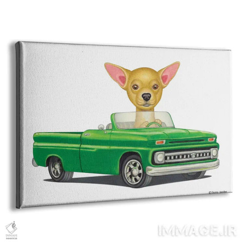 تابلو چیهواهوا در ماشین سبز اثر دنی گوردون - نمای پرسپکتیو محصول