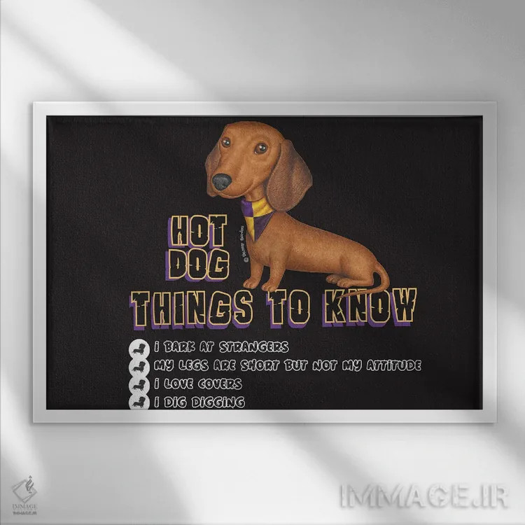 تابلو داشهوند نشسته با دستمال گردن اثر دنی گوردون - نمای قابدار سفید