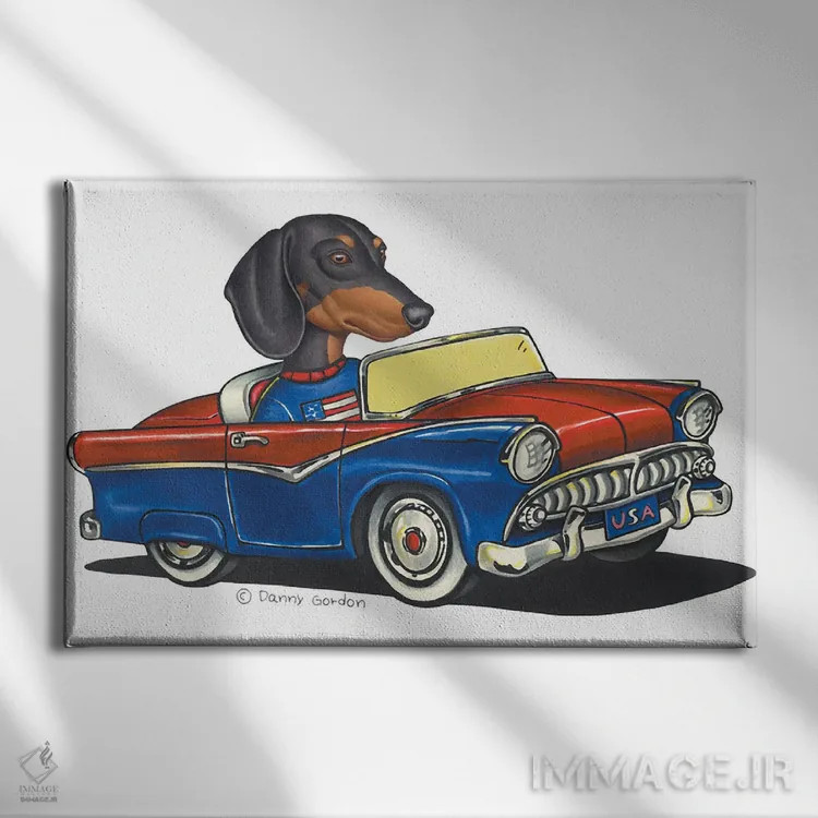 تابلو داشهوند در ماشین آمریکایی I اثر دنی گوردون - نمای روبهرو روی دیوار